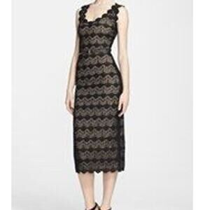 korovilas Belle Belted Black Lace Sleeveless Scoop Neck Pencil Dress XS